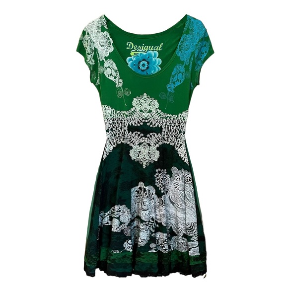Desigual Dresses Desigual Vtg Y2k Green Floral Graphic Lace Belted Gothic Midi Dress S